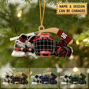 Personalized Hockey Skates Helmet And Stick Ornament