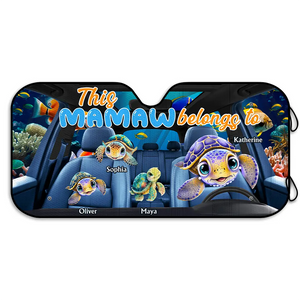 Personalized Auto Windshield Sunshade, Car Window Protector - This Grandma Belongs To Turtle Summer