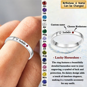 Personalized Engraved Horseshoe Ring with Birthstone Gift for Family/Friends/Horse Lovers