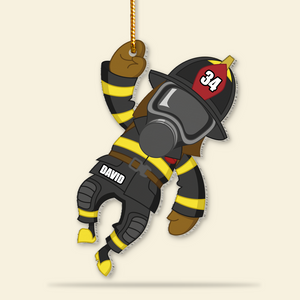 Firefighter Jumping, Personalized Firefighter Ornament