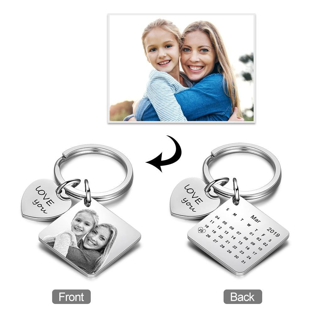 Custom Photo Engraved Calendar Name Keychain | Unique Gift