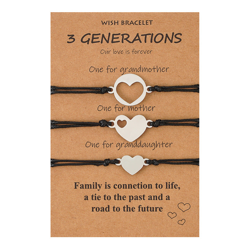 3 GENERATIONS Family Heart Card Bracelets