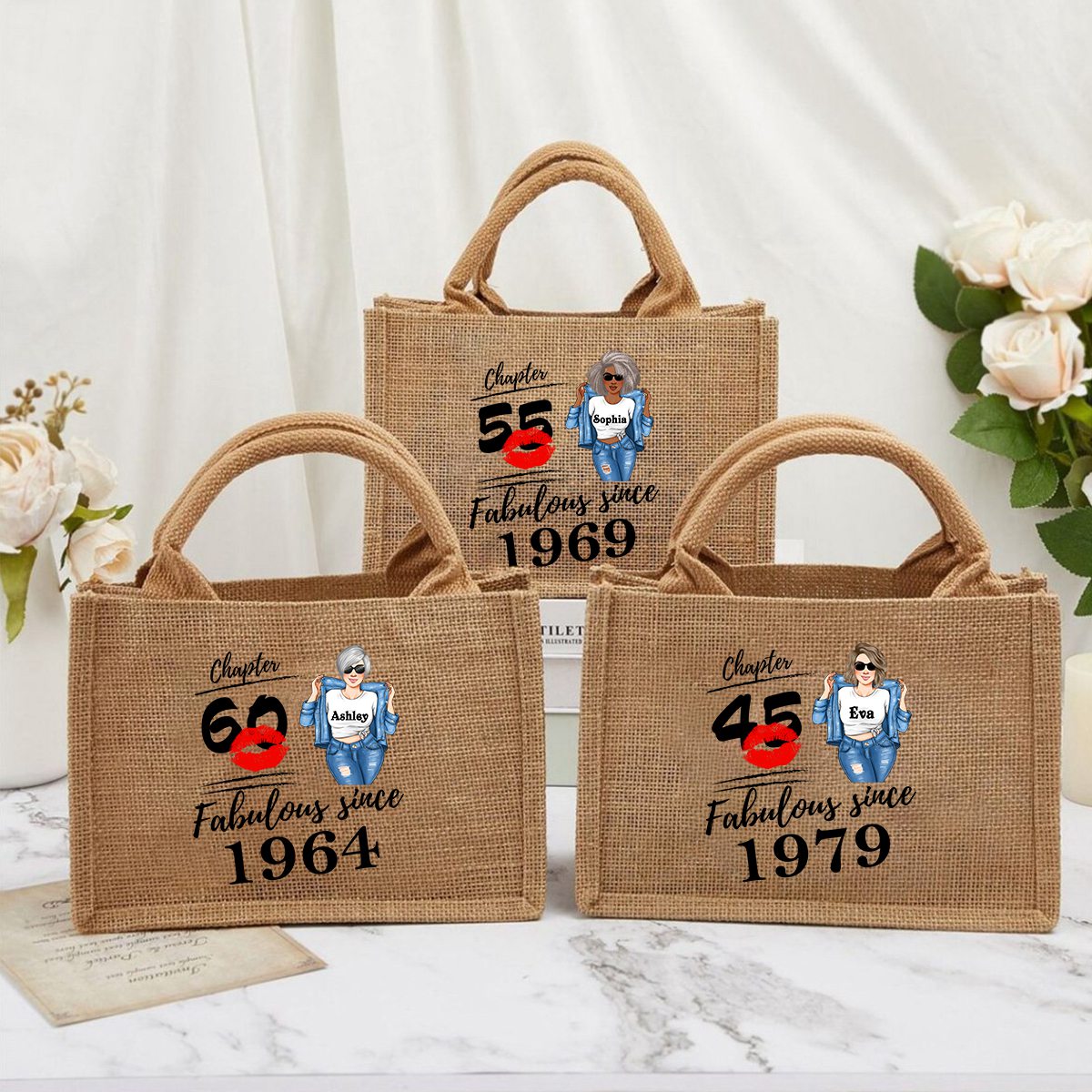 Fabulous Since - Personalized Jute Tote Bag - Birthday Loving Gift