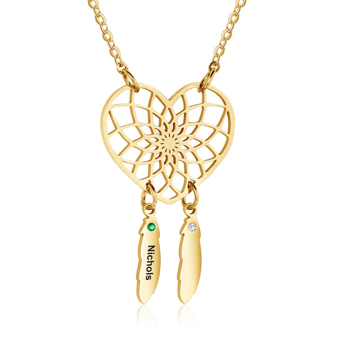 Personalized Dream Catcher Necklace With Birthstones Custom Name Necklace Gifts For Her