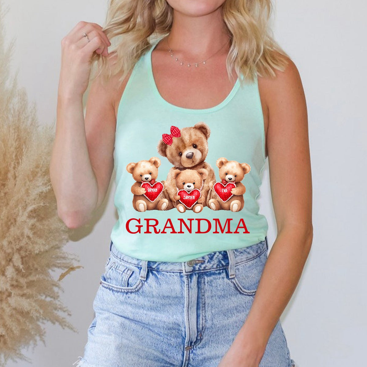 Personalized Grandma Bear With Cute Little Bear Kids Tank Top