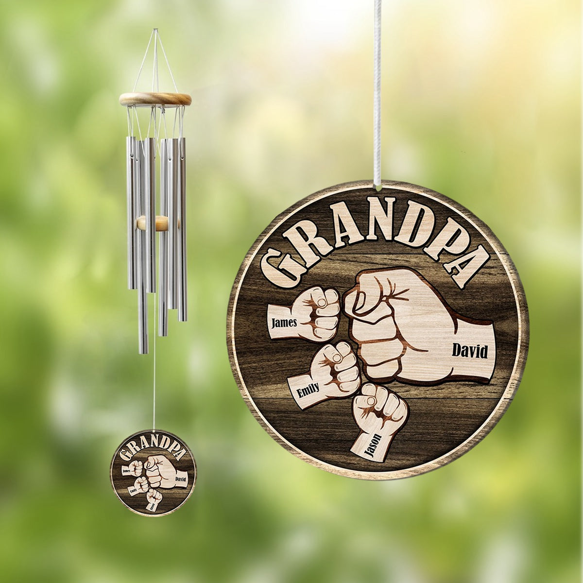 Personalized Grandpa Dad kids Hands Fist Bump Wind Chimes