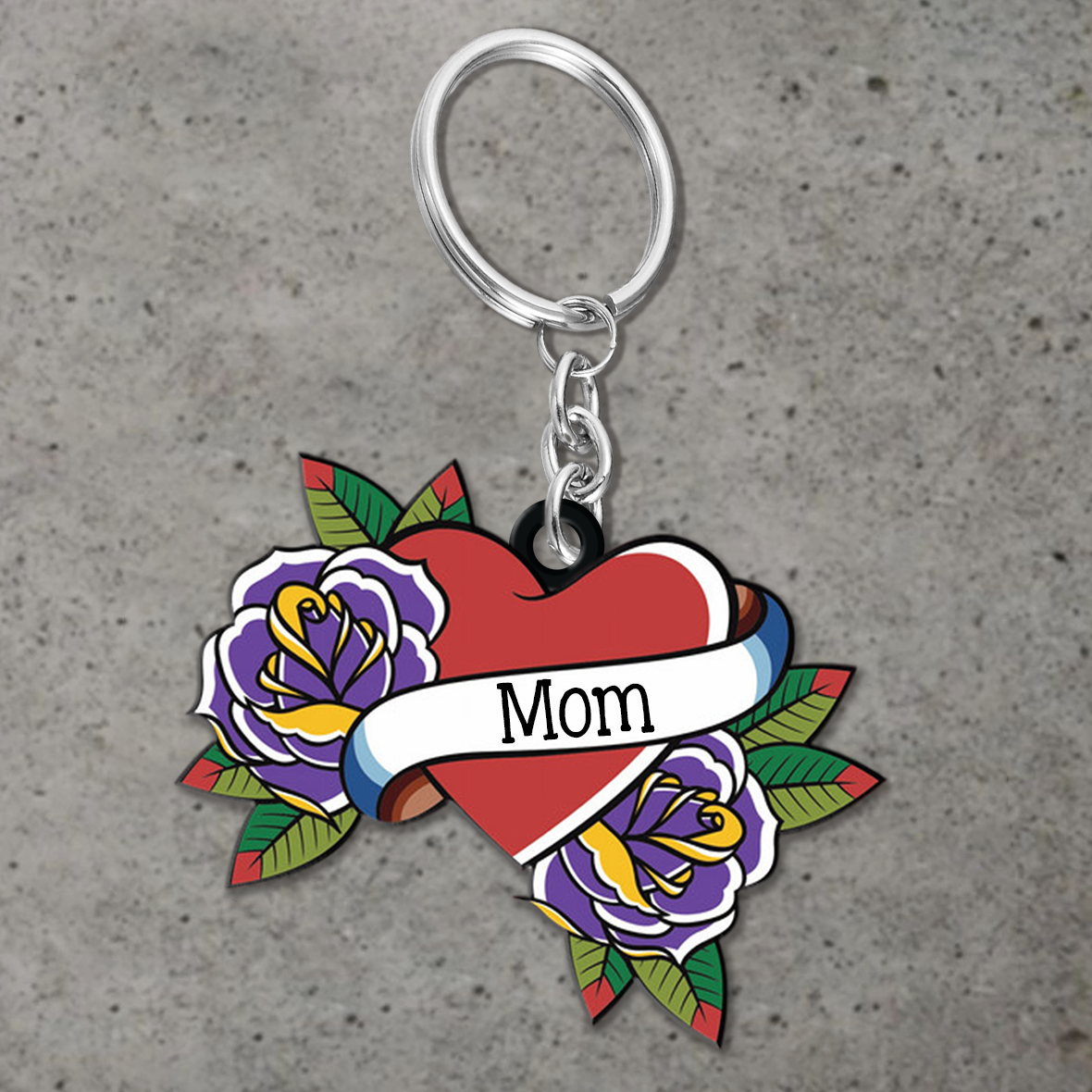 Personalized Heart Flower Memorial Gift Keychain