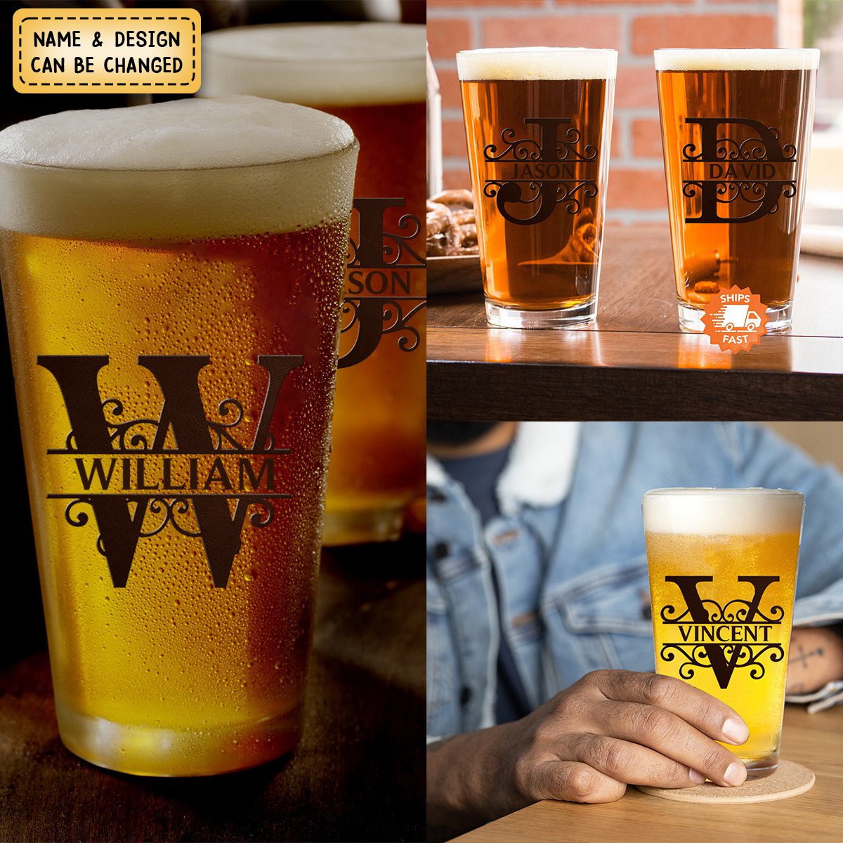 Personalized Minimalist Monogram Vintage Style Beer Glass