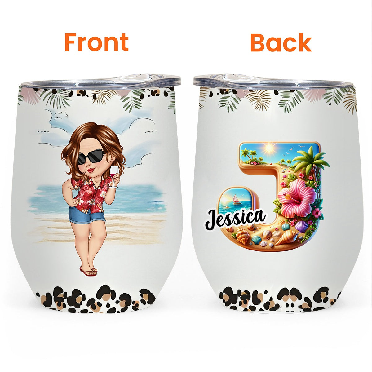 Summer Is Calling Beach Vacation Monogram - Leopard Version - Personalized Wine Tumbler