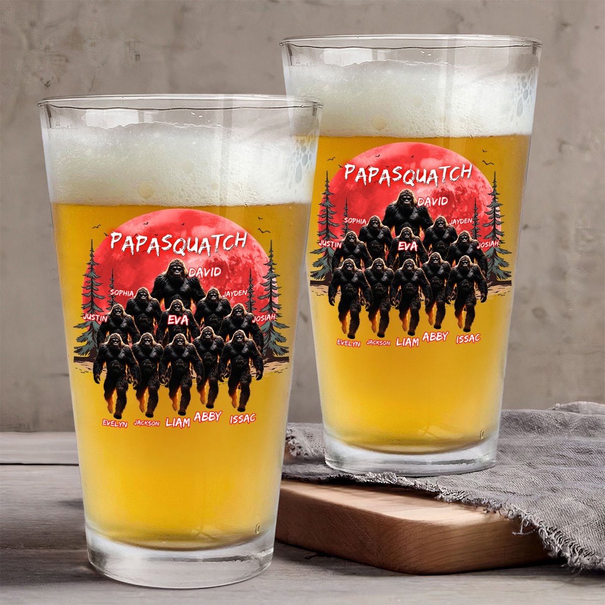 Personalized Grandpa Dad Squatch Beer Glass