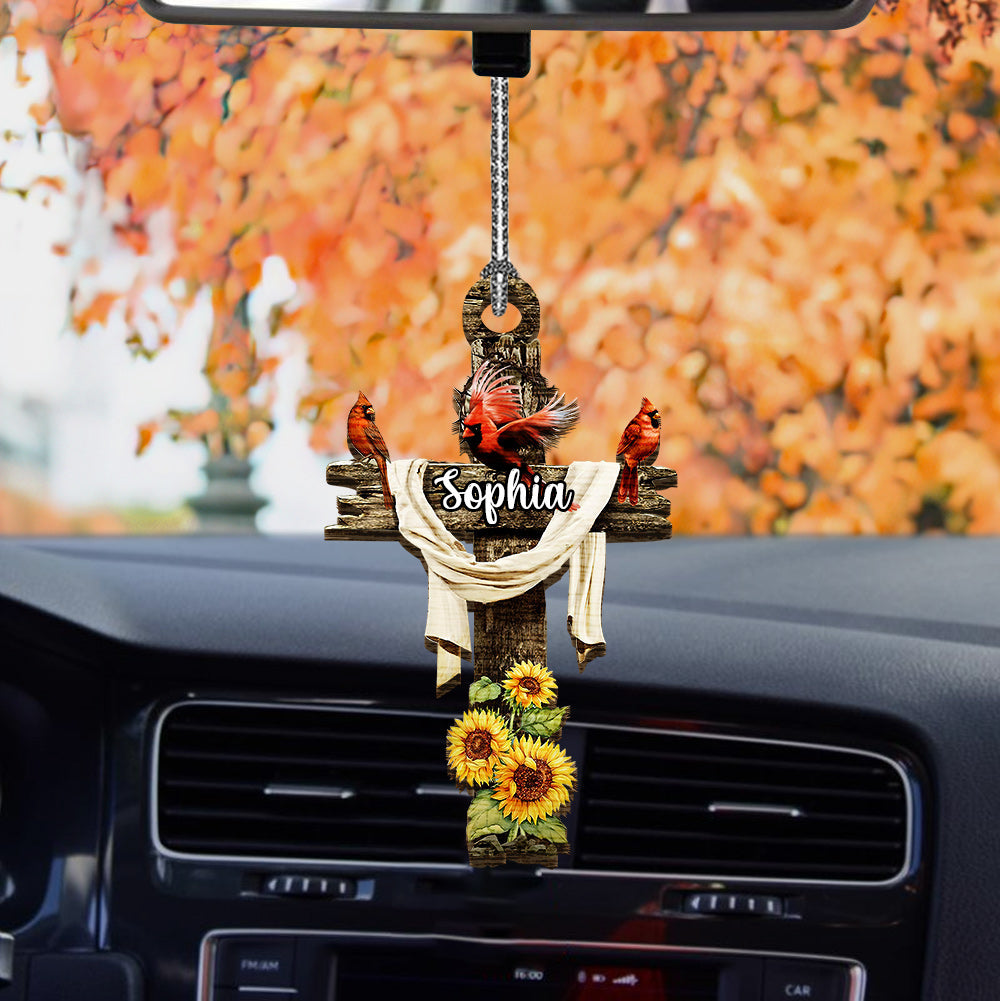 Faith Old Cross Cardinal Sunflower Personalized Ornament