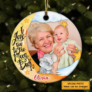 Personalized Grandchildren I Love You To The Moon Elephant Photo Circle Ornament