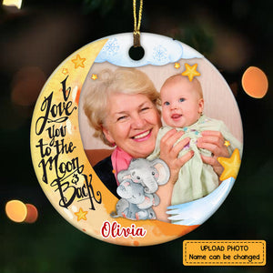 Personalized Grandchildren I Love You To The Moon Elephant Photo Circle Ornament