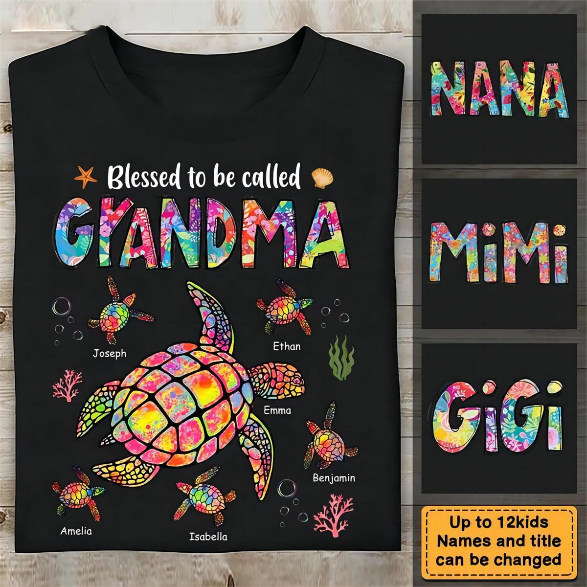 Personalized Gift For Grandma Turtle Colorful Shirt T-Shirt