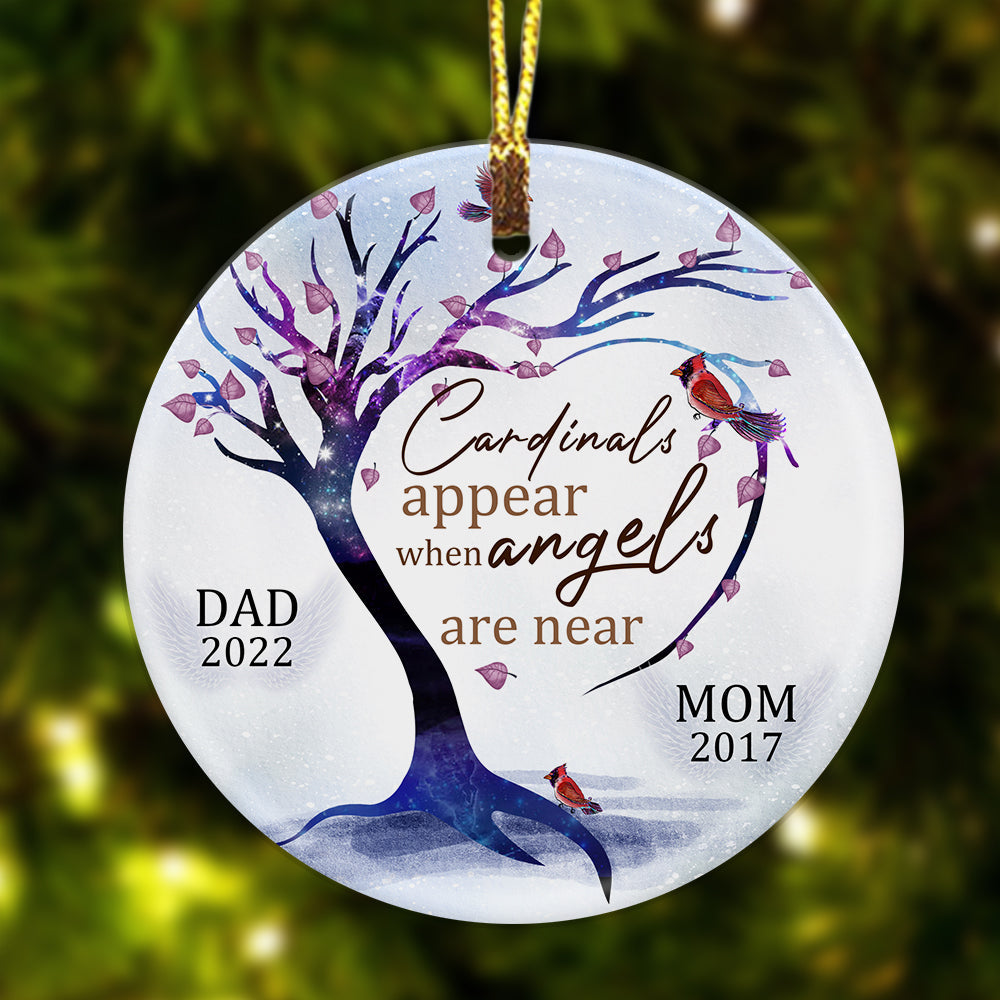 Personalized Cardinals appear when angels are near Memorial Circle Ornament
