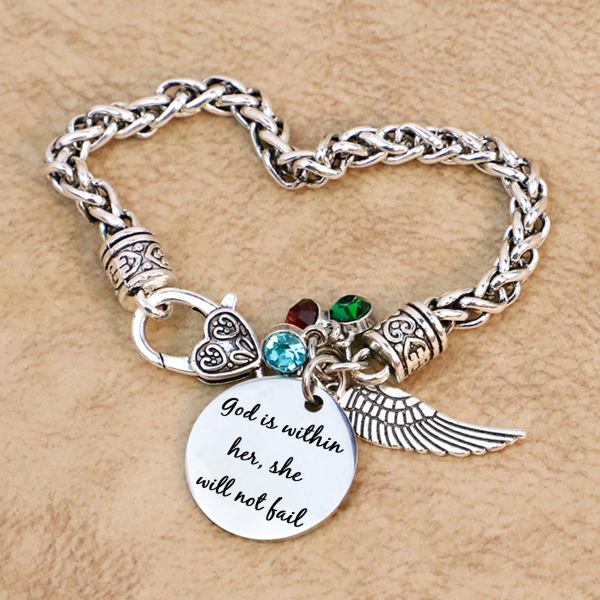 God is within her, she will not fail Antique Silver Bracelet