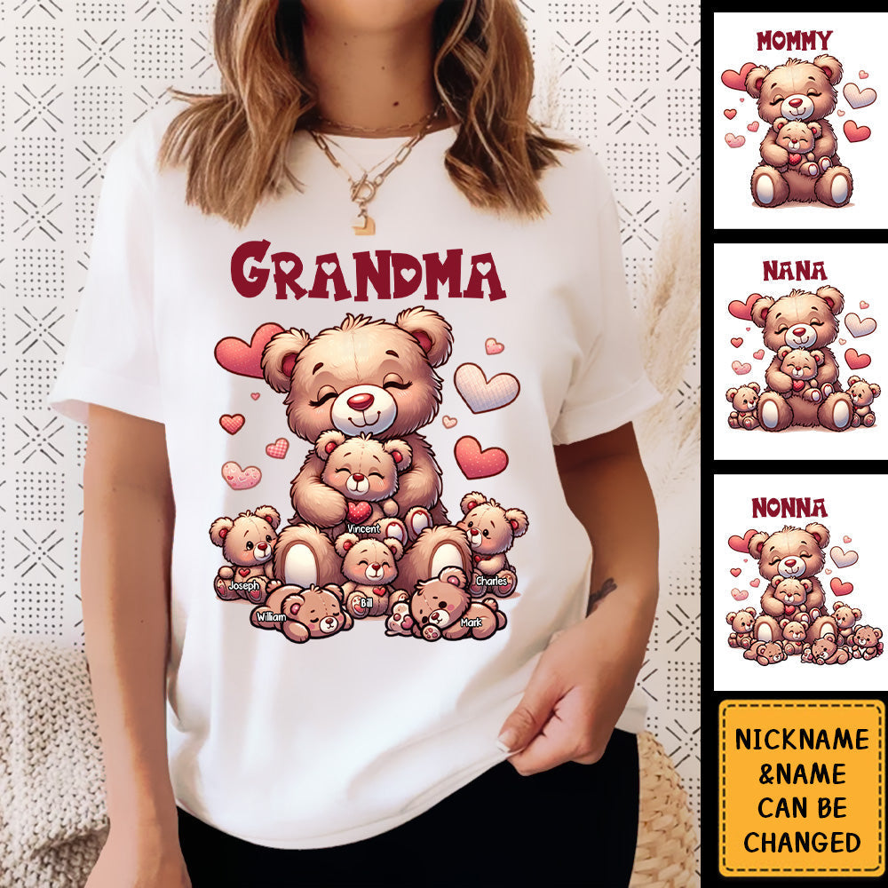 Grandma Bear With Cute Grandkids Personalized Pure cotton T-shirt