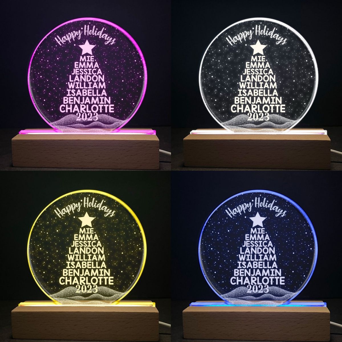 Merry Christmas Custom Family Names Christmas Tree - Personalized LED Light