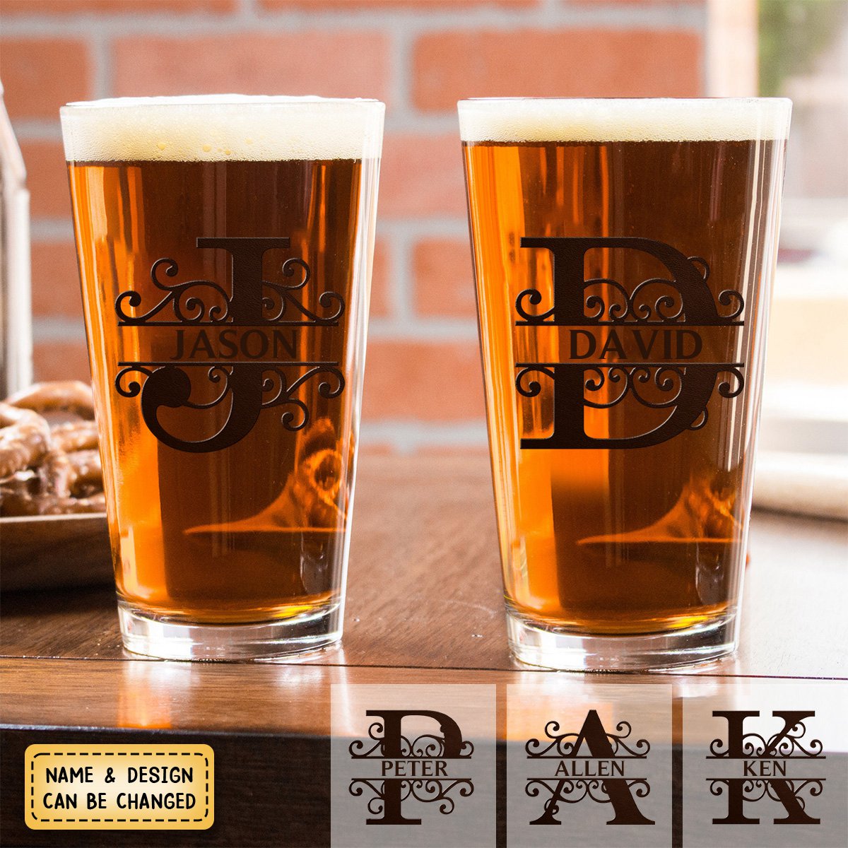 Personalized Minimalist Monogram Vintage Style Beer Glass