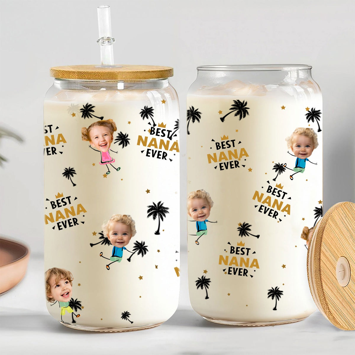 Custom Photo Best Nana Ever - Personalized Clear Glass Cup