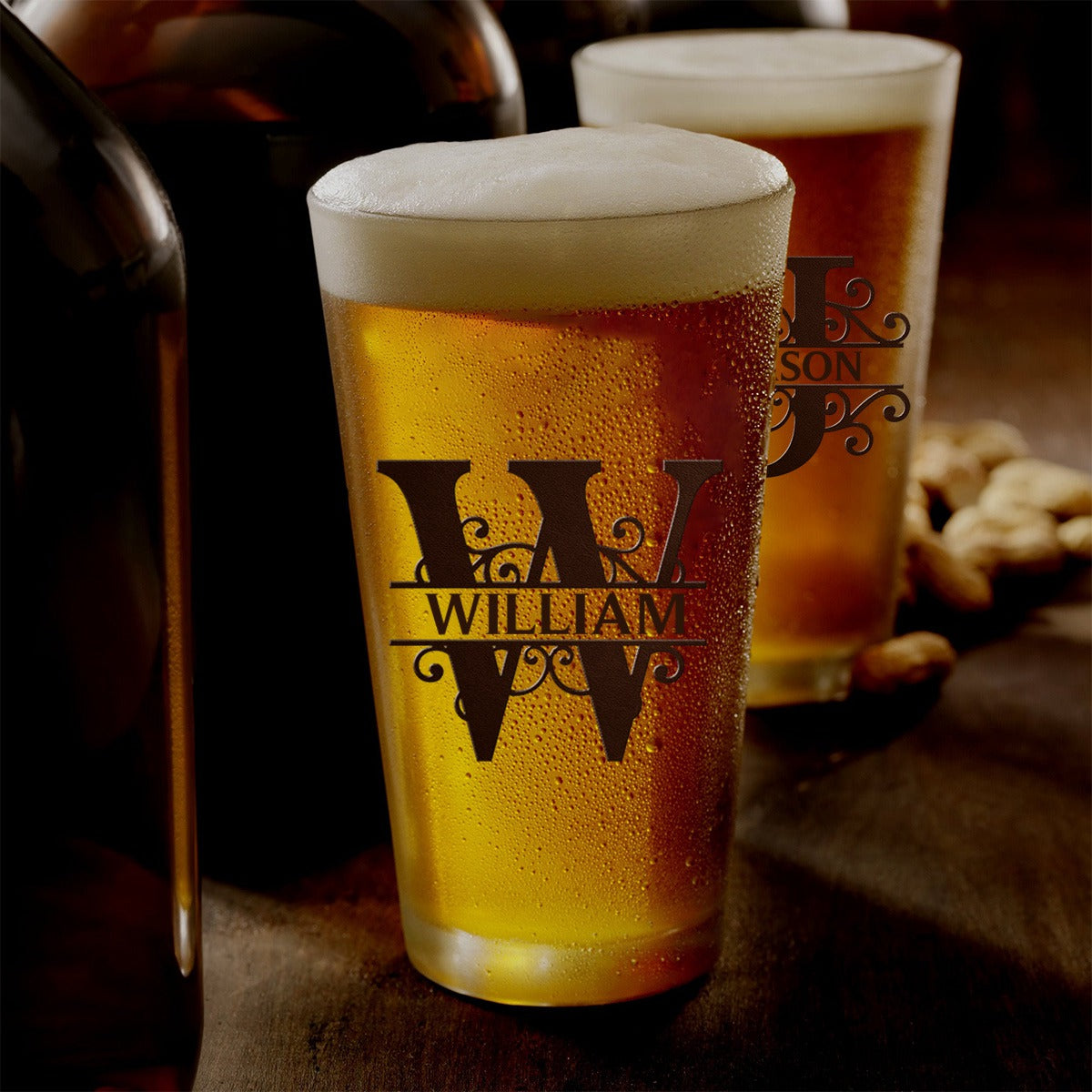 Personalized Minimalist Monogram Vintage Style Beer Glass