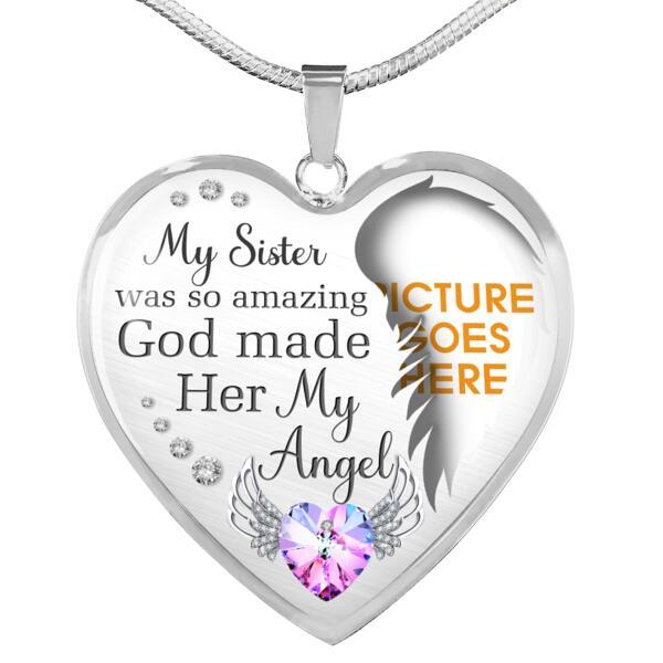 Custom Memorial Sister Family My Angel Heart Necklace