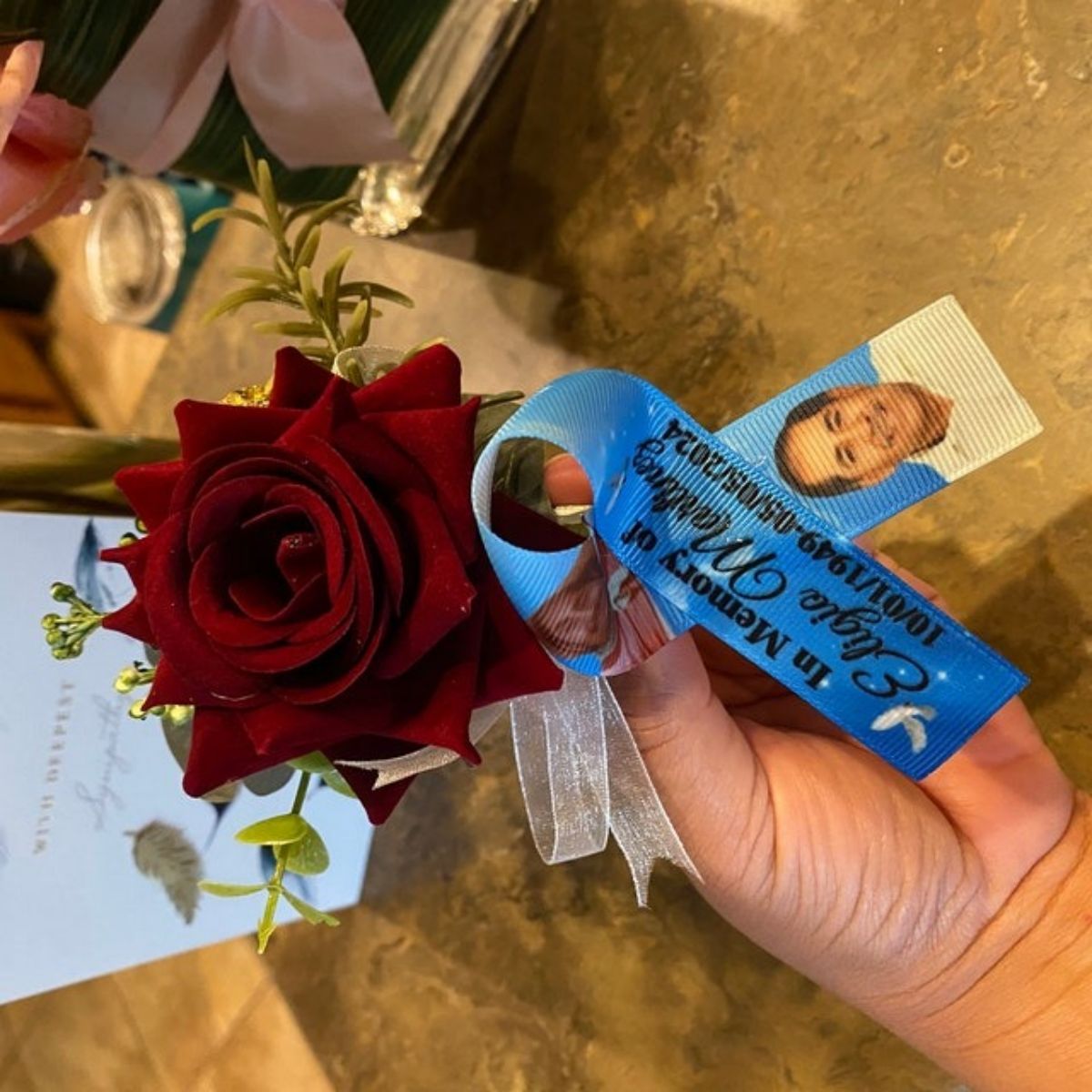 Memorial Upload Photo Angel Wings In Loving Memory Personalized Ribbon