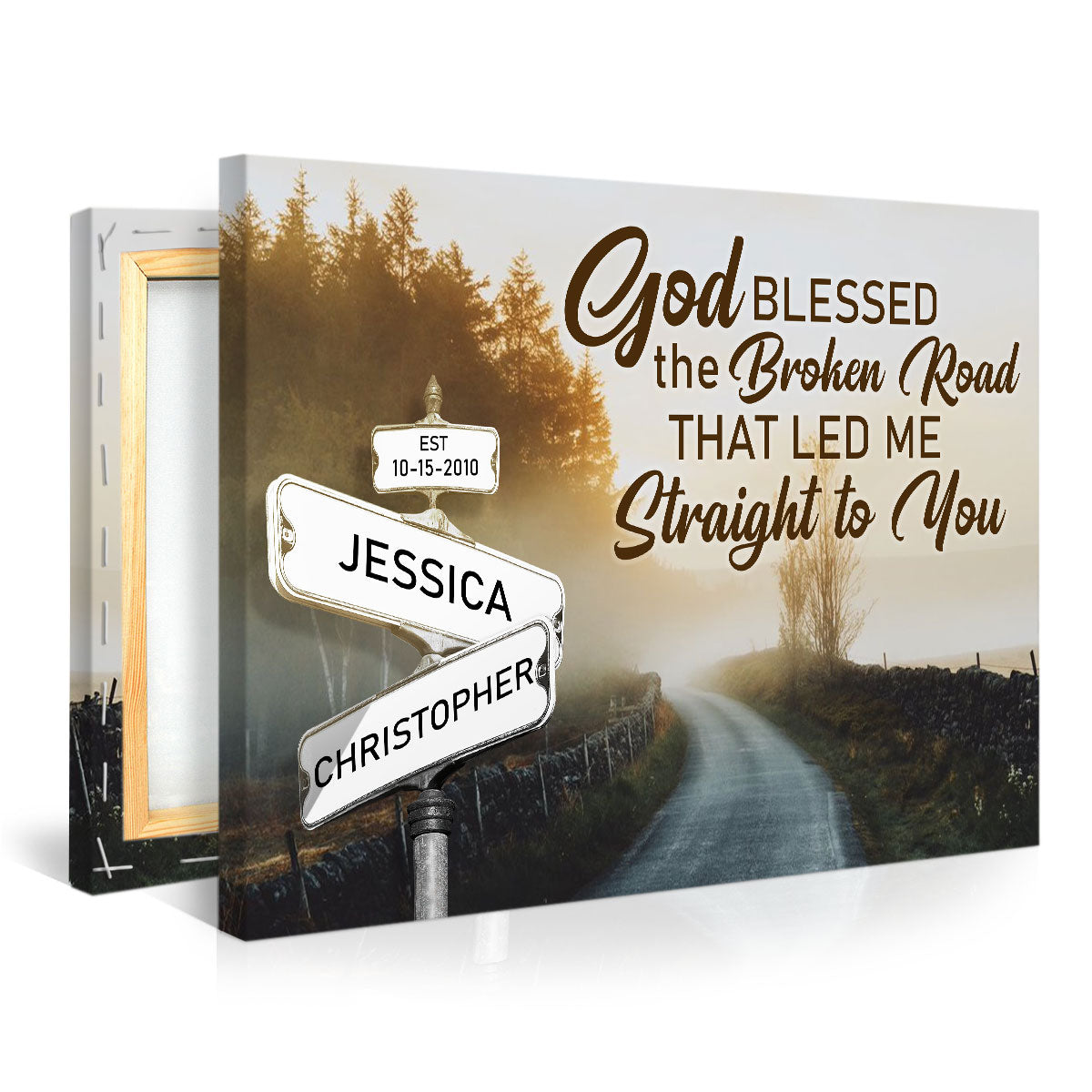 Personalized God Blessed The Broken Road Couple Gift Canvas Print