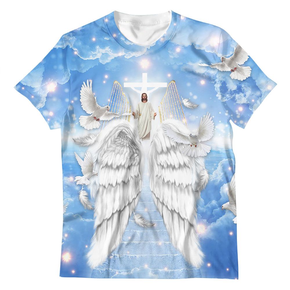 Personalized Memorial Shirt Heaven Gate Dove Jesus Blue Long Live Forever In Our Hearts 3D T-Shirt