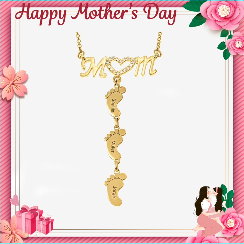 Mother's Day Gift Diamond Mom Necklace With Baby Feet