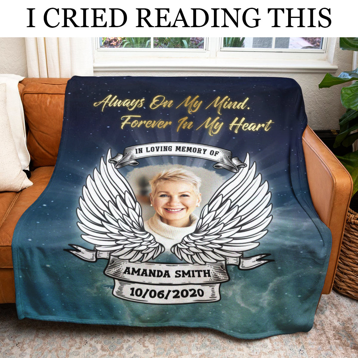 Rest In Peace Heaven Wings Personalized Photo Blanket Memorial Gift