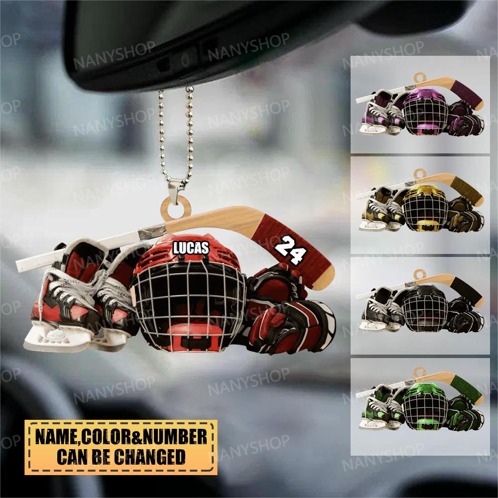 Personalized Hockey Skates Helmet And Stick Ornament