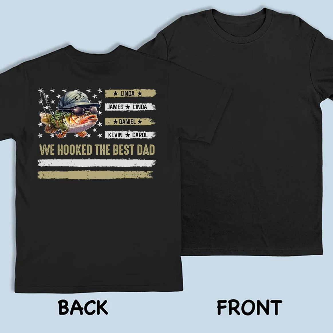 Vintage Retro We Hooked The Best Dad American Flag Personalized T-Shirt