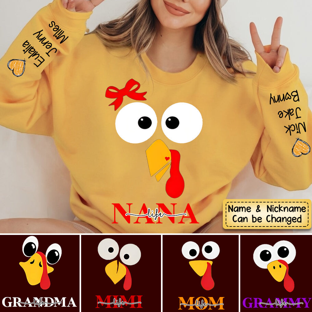 Personalized Cute Turkey Fall Thanksgiving Grandma/Mom Life Sweatshirt