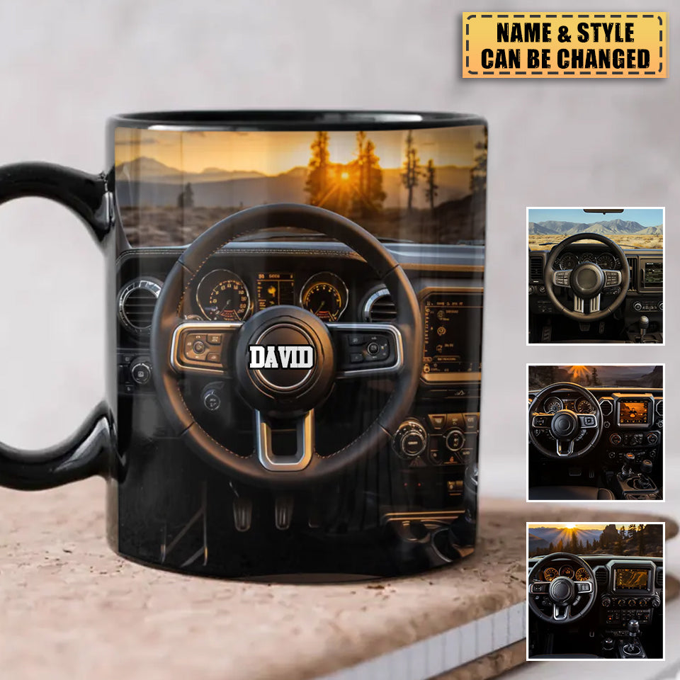 Personalized Truck Driver Dashboard Inside View Custom Name Black Mug