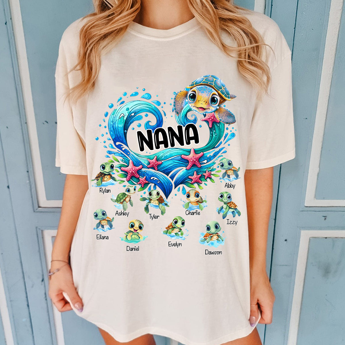 Sea Turtle Grandma With Cute Grandkids Personalized Pure Cotton T-Shirt