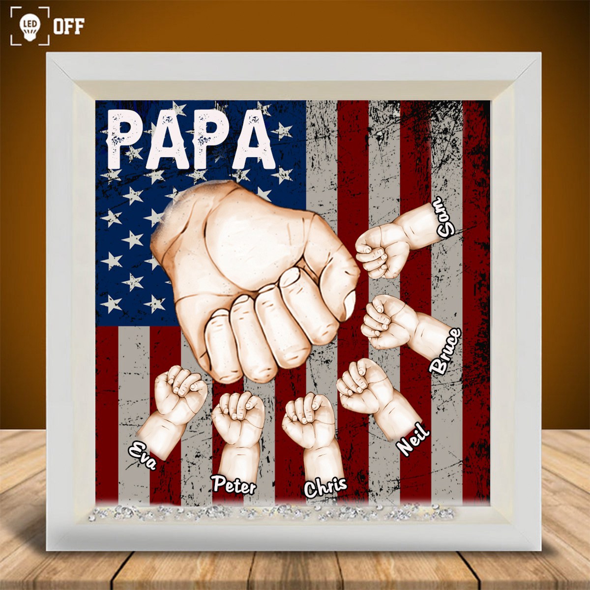 Personalized Light Shadow Box-Grandpa/Dad And Kid Fist Bump
