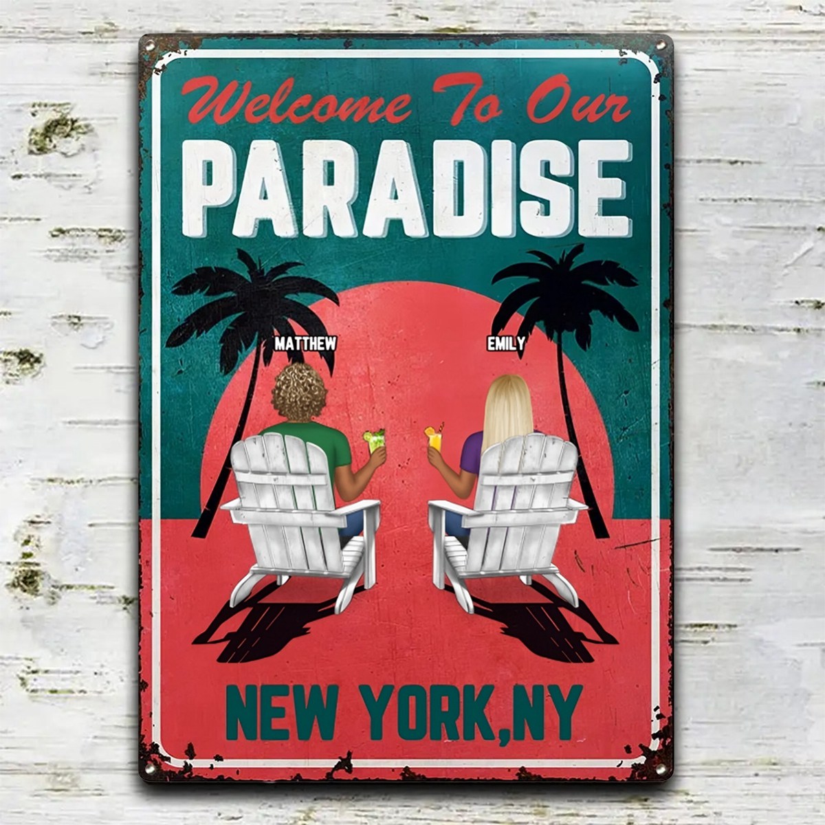 Little Piece Of Paradise - Couple Gift - Personalized Classic Metal Signs