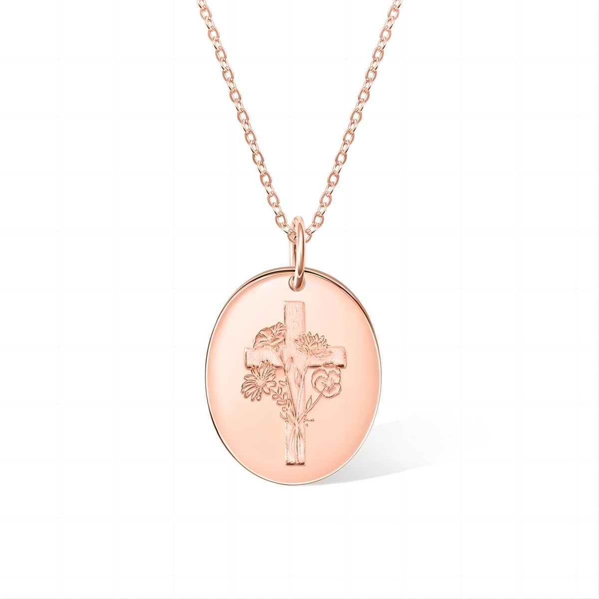 Personalized Engraved Cross Name Necklace with Birth Flower