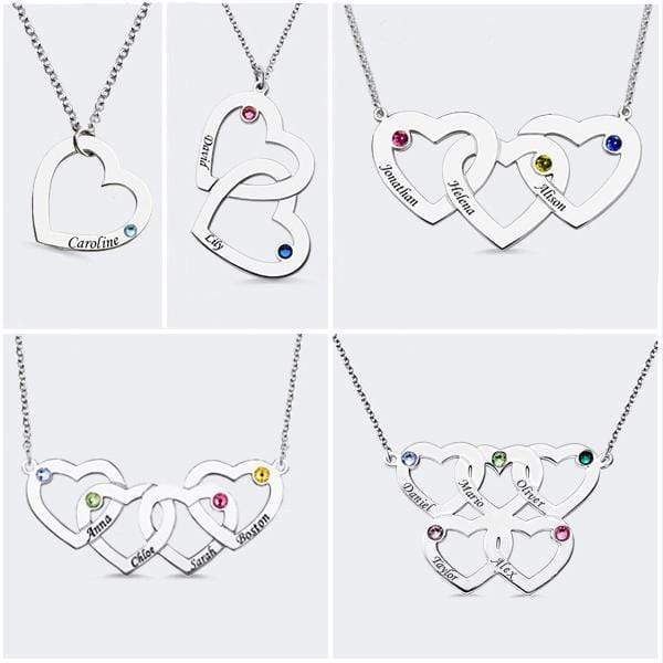 Mother's Day Gift Engraved 1-5 Intertwined Hearts Birthstones Necklace