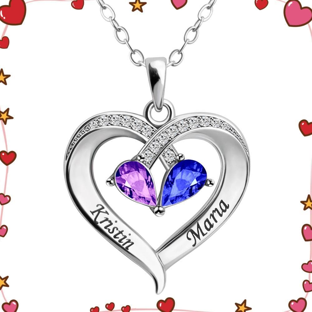 Couple Gift Forever Love Birthstone & Diamond Heart Necklace