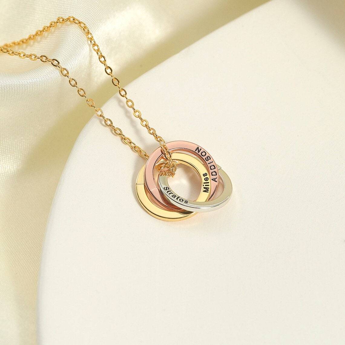 Mother's Day Gift Personalized 3 Mixed Russian Rings Necklace