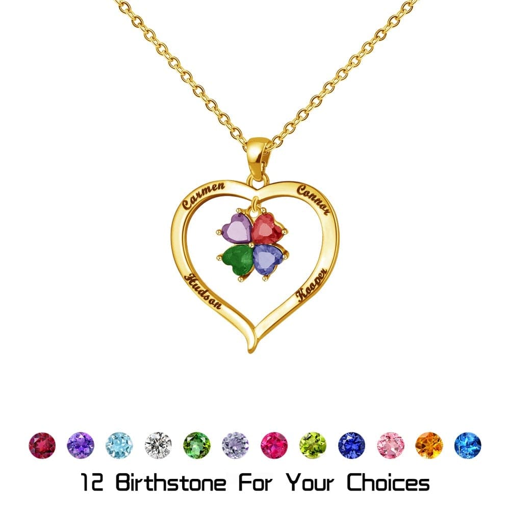 Mother's Day Gift Custom Diamond Heart Birthstone Necklace
