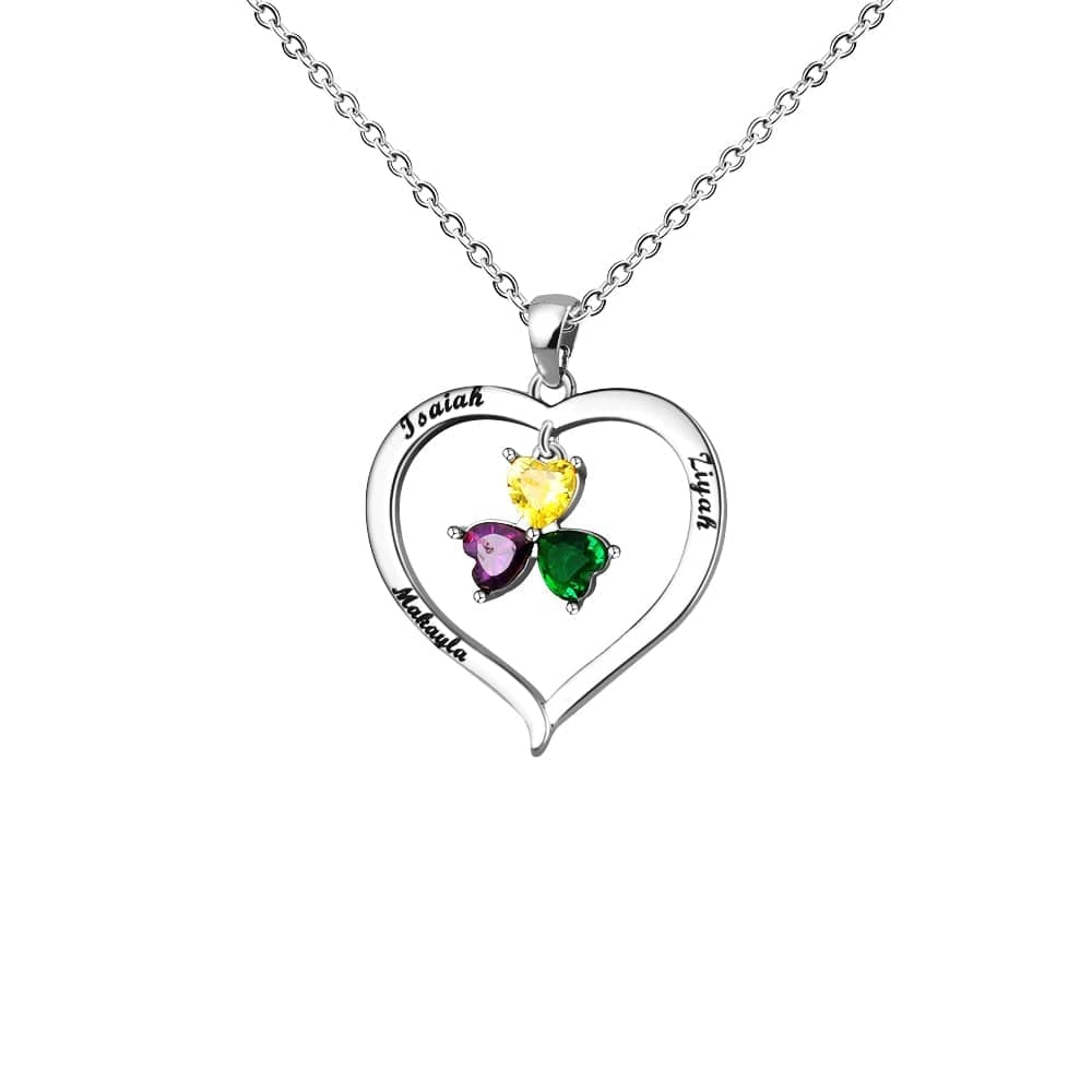 Mother's Day Gift Custom Diamond Heart Birthstone Necklace