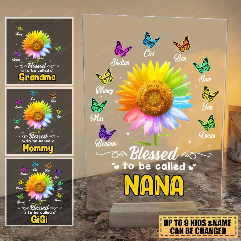 Personalized Blessed Butterfly Sunflower Mom Grandma Acrylic Plaque-Gift For Mom, Grandma