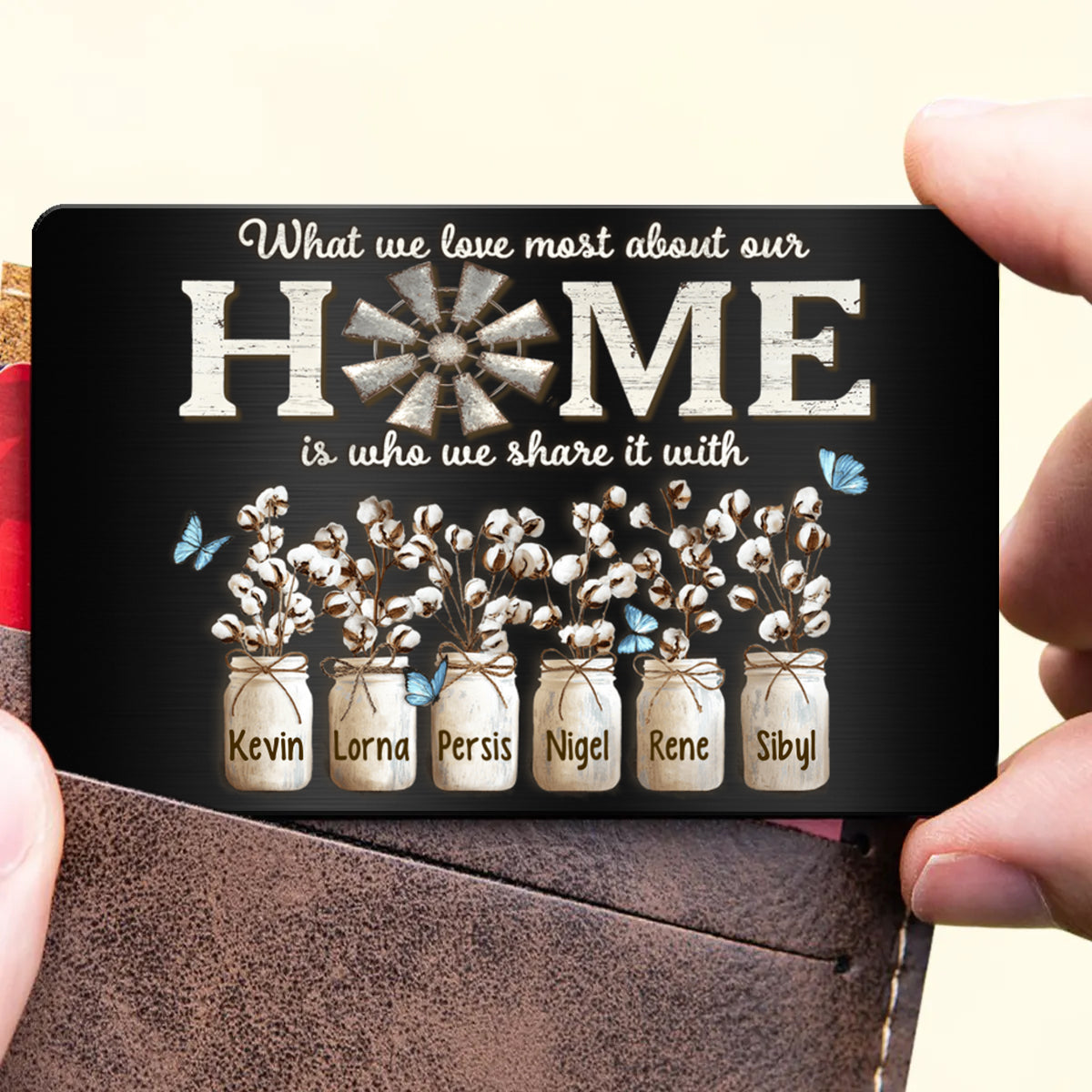 Personalized What We Love Most About Our Home Metal Wallet Card