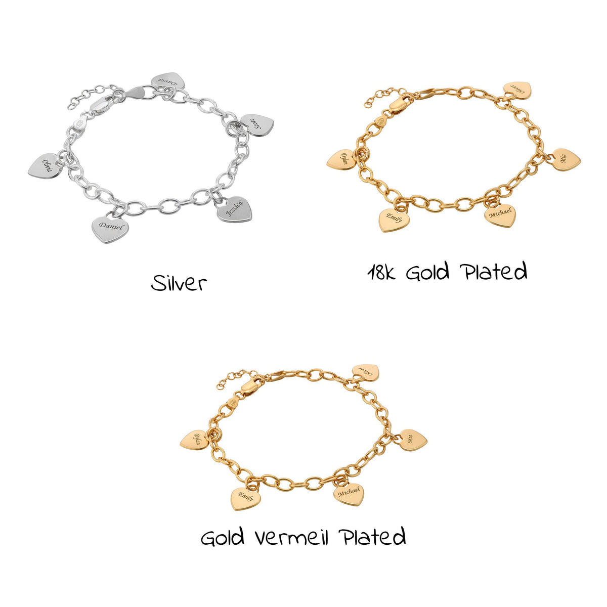 Heart Charm Bracelet Engraved Pendant- Personalized Name Bracelet