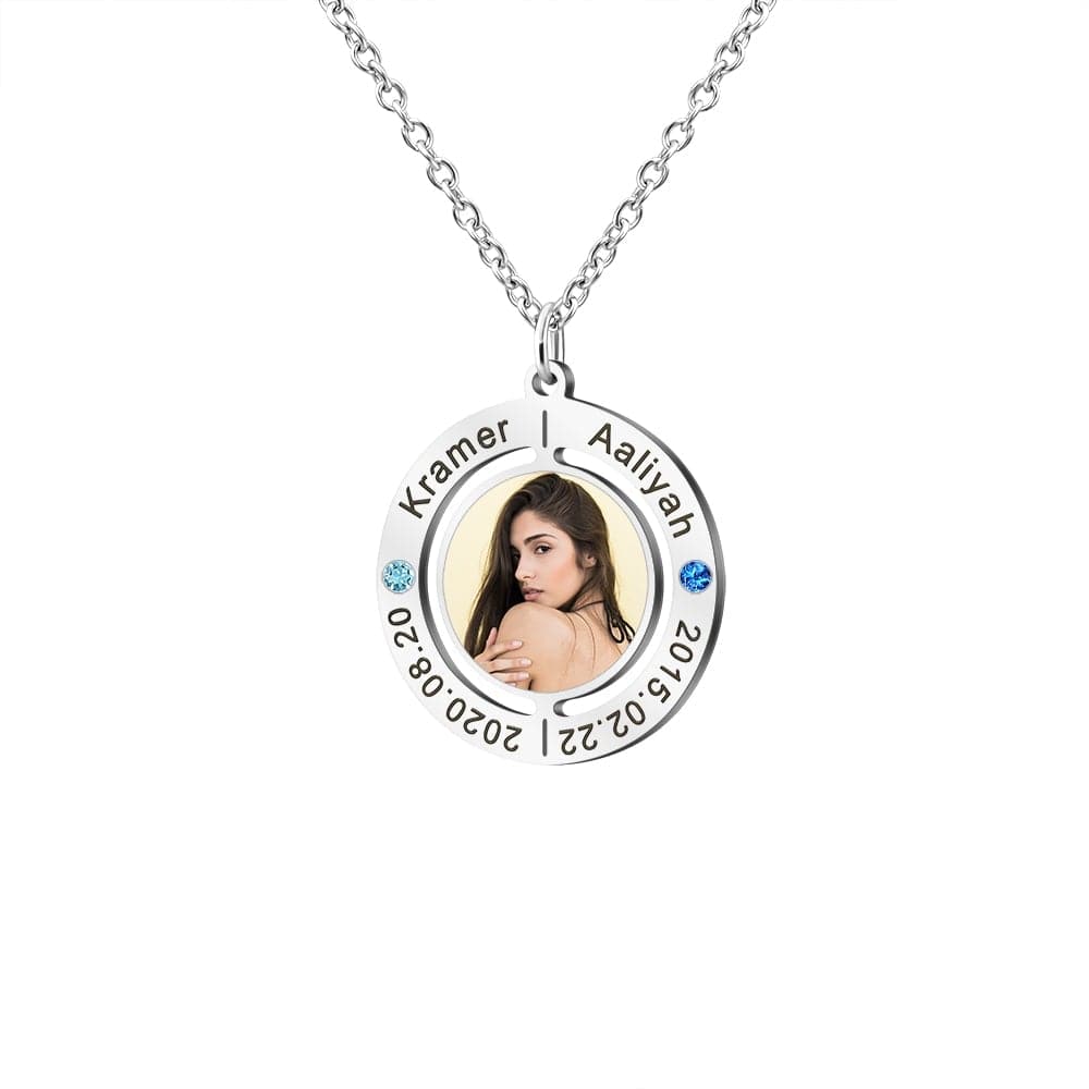 Mother's Day Gift Custom Photo Necklace With Name and Birthday Stone & Date