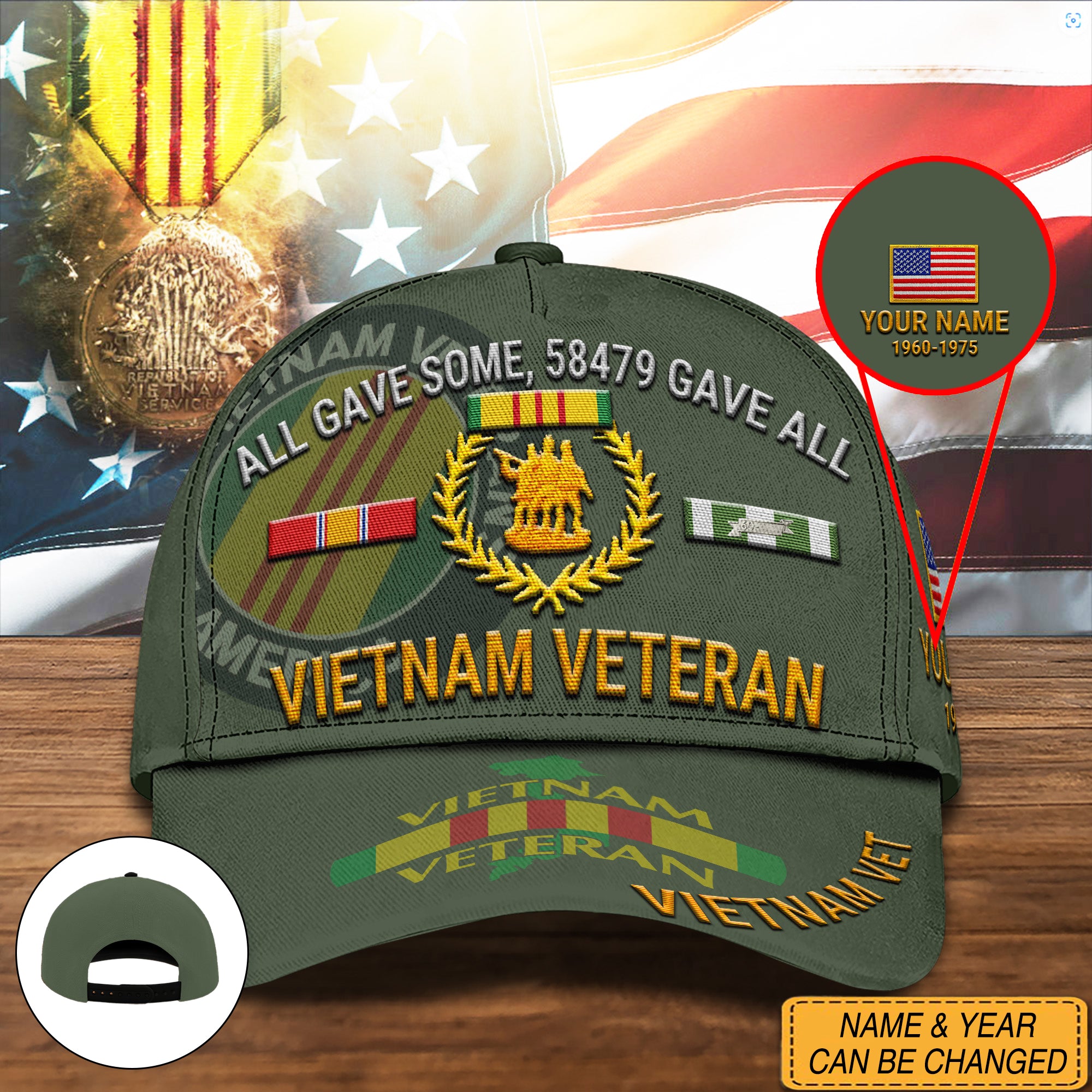 VietNam Veteran Cap Custom Name And Year, US Military Cap - faceworm