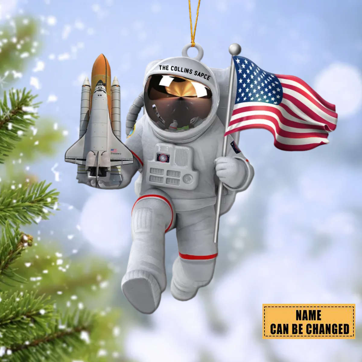 American Astronaut Spaceman, Spaceship - Christmas Ornament - Gift For Spaceflight Lovers